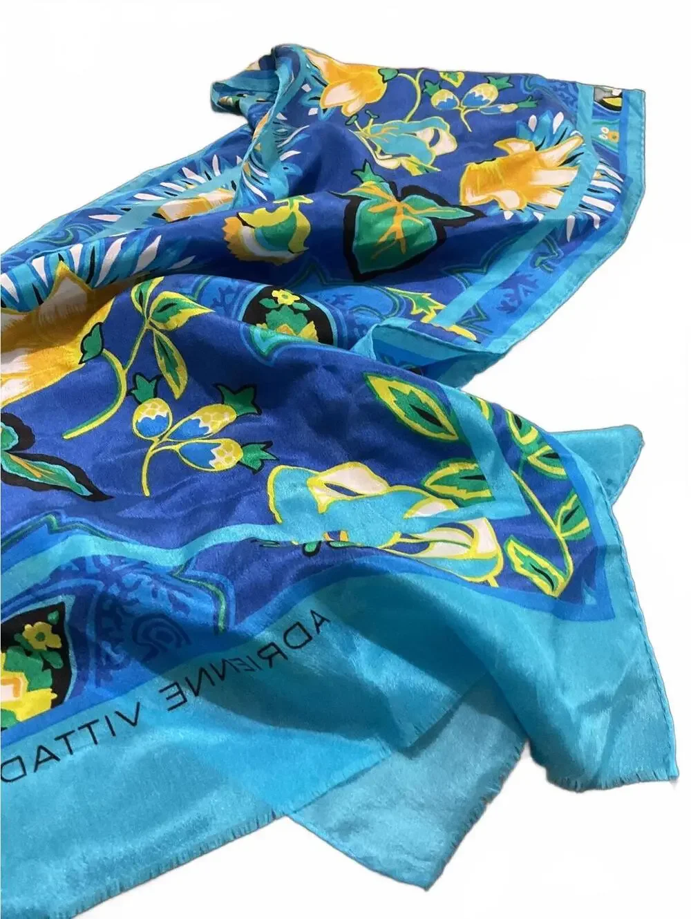 Adrienne Vittadini Blue Floral Long Silk Scarf